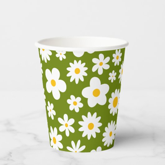 Moderne platte grafische madeliefje groen papieren bekers (Voorkant)