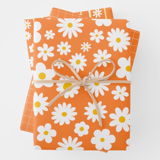 Moderne platte grafische madeliefje Sinaasappel el Inpakpapier Vel (In situ)