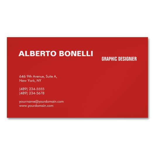 Moderne platte minimalistische rode, witte Profess Magnetisch Visitekaartje (Voorkant)