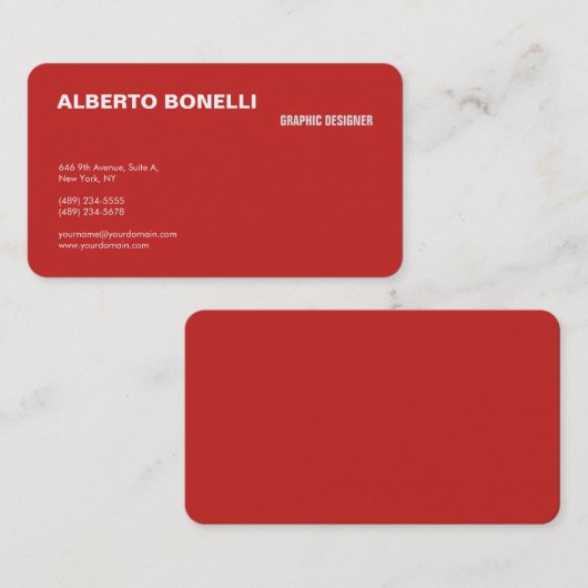 Moderne platte minimalistische rode, witte Profess Visitekaartje (Voorkant / Achterkant)
