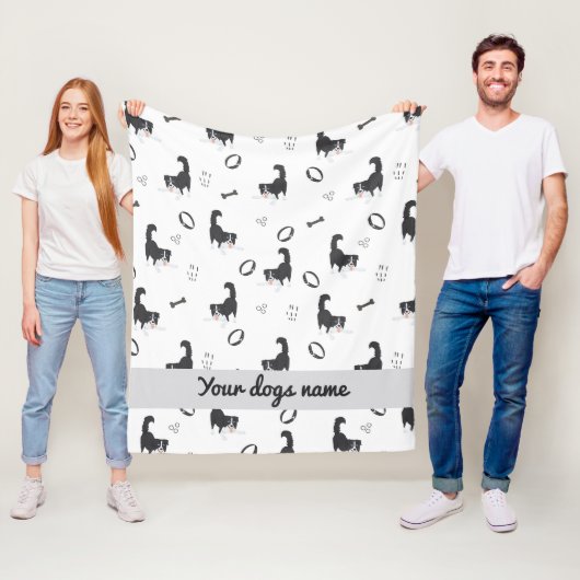 Moderne platte ontwerp Border Collie & botten patr Fleece Deken (In situ)