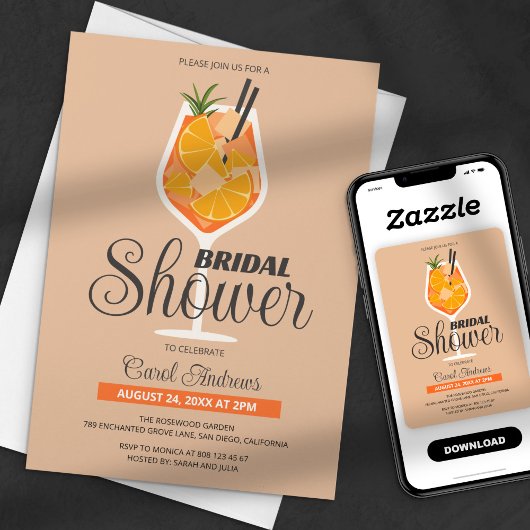 Moderne platte oranje Aperol Spritz bruidsdouche Kaart