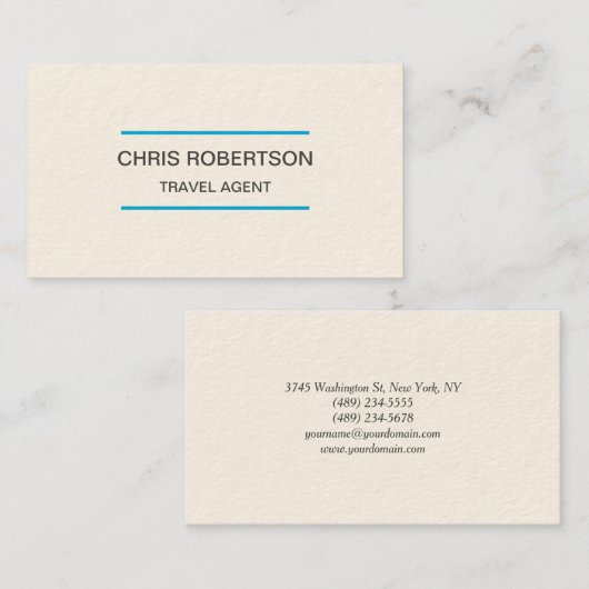 Moderne platte reisagent minimalistisch crèmekleur visitekaartje (Voorkant / Achterkant)