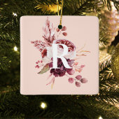 Moderne platte roze en rode Florenz met Initiaal Keramisch Ornament