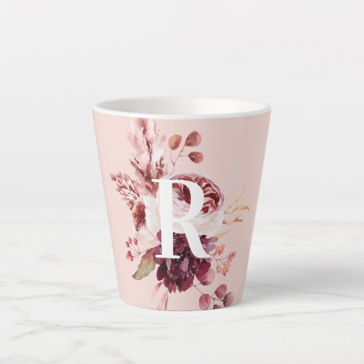 Moderne platte roze en rode Florenz met Initiaal Latte Mok (Voorkant)