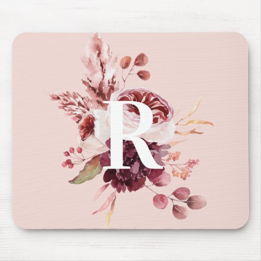 Moderne platte roze en rode Florenz met Initiaal Muismat (Voorkant)