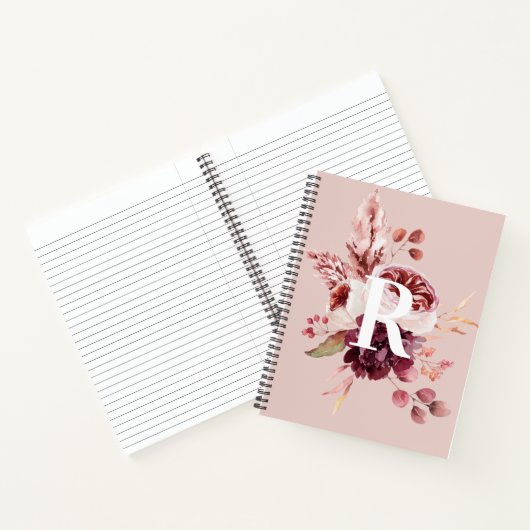 Moderne platte roze en rode Florenz met Initiaal Notitieboek (Binnen)