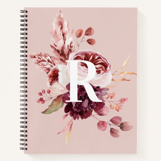 Moderne platte roze en rode Florenz met Initiaal Notitieboek (Voorkant)