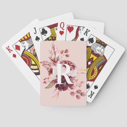 Moderne platte roze en rode Florenz met Initiaal Pokerkaarten (Achterkant)