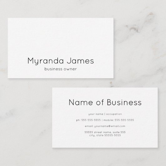 Moderne platte witte en zwarte eenvoudige minimali visitekaartje (Voorkant / Achterkant)