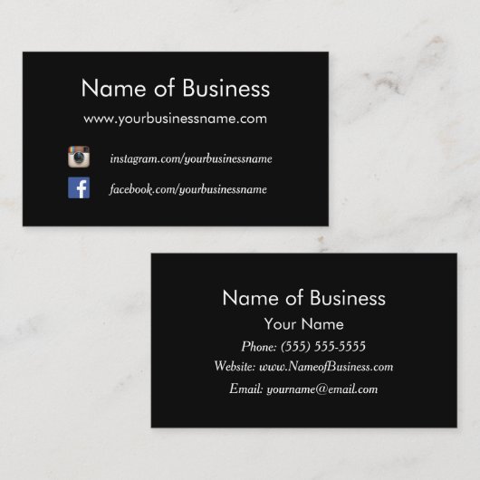 Moderne platte zwarte sociale media websites visitekaartje (Voorkant / Achterkant)