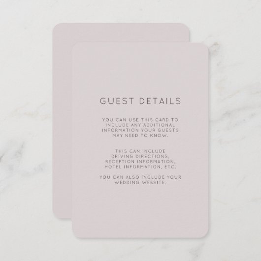 Moderne Plum bruiloft Gast Details Informatiekaartje (Voorkant / Achterkant)