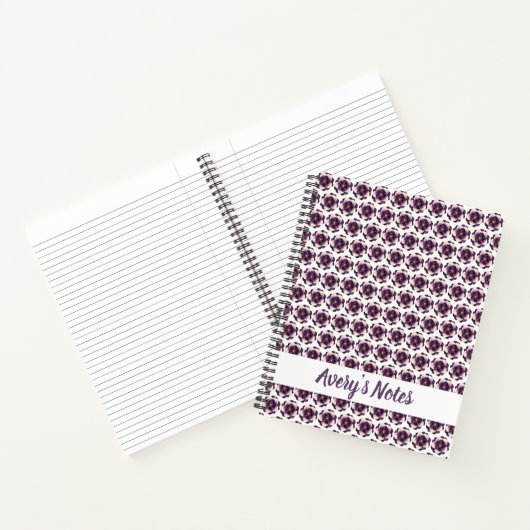 Moderne Plum Floral Naam Notitieboek (Binnen)
