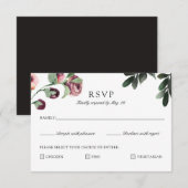 Moderne Plum Floral RSVP-kaart met maaltijdkeuze RSVP Kaartje (Voorkant / Achterkant)