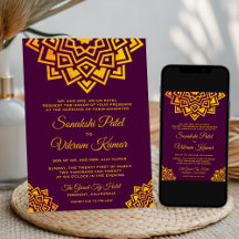 Moderne Plum Gold Mandala Indiase Trouw Uitnodigin