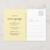 Moderne plum Nesting Bird Family Simple Photo Birt Aankondigingskaart (Achterkant)