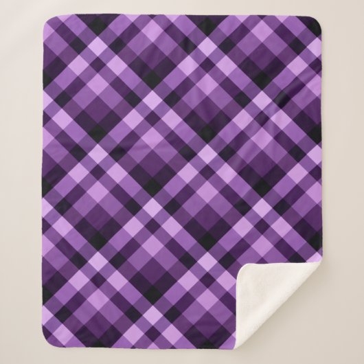 Moderne Plum Paarse Plaid Medium Sherpa Deken (Voorkant)