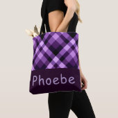 Moderne Plum Paarse Plaid Monogram Canvas tas (Dichtbij)