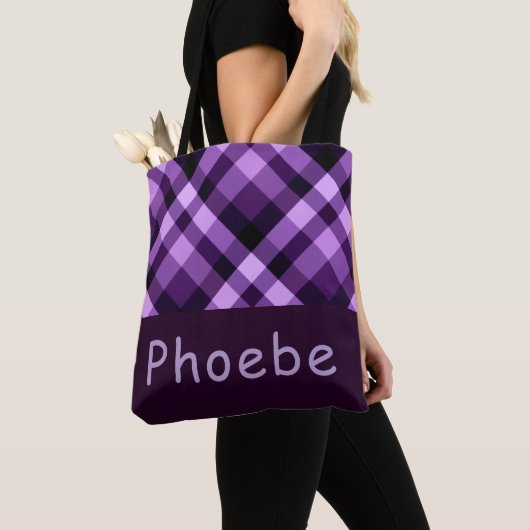 Moderne Plum Paarse Plaid Monogram Canvas tas (Dichtbij)