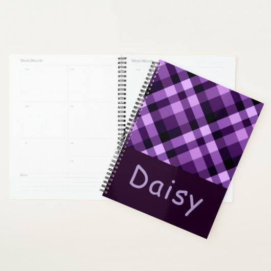Moderne Plum Paarse Plaid Monogram Dagplanner Planner (Display)