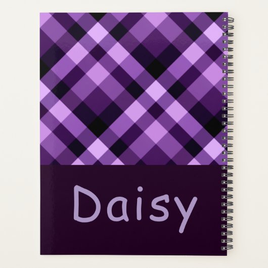 Moderne Plum Paarse Plaid Monogram Dagplanner Planner (Achterkant)