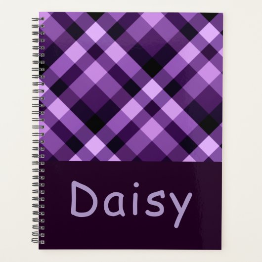 Moderne Plum Paarse Plaid Monogram Dagplanner Planner (Voorkant)