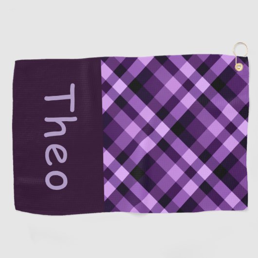 Moderne Plum Paarse Plaid Monogram Golfhanddoek (Horizontaal)