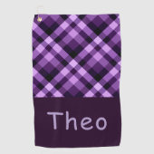 Moderne Plum Paarse Plaid Monogram Golfhanddoek (Voorkant)