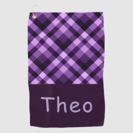 Moderne Plum Paarse Plaid Monogram Golfhanddoek