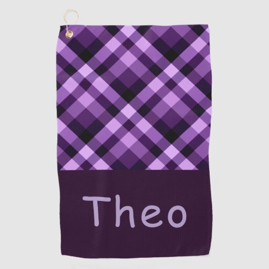 Moderne Plum Paarse Plaid Monogram Golfhanddoek (Voorkant)