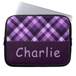 Moderne Plum Paarse Plaid Monogram Laptop Mouw Laptop Sleeve