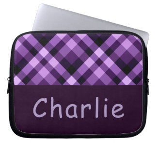 Moderne Plum Paarse Plaid Monogram Laptop Mouw Laptop Sleeve