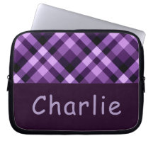 Moderne Plum Paarse Plaid Monogram Laptop Mouw