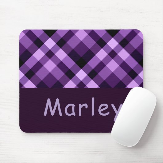 Moderne Plum Paarse Plaid Monogram Muismat (Met muis)