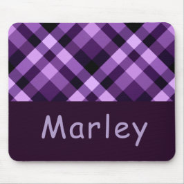 Moderne Plum Paarse Plaid Monogram Muismat