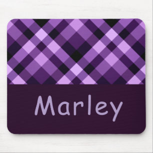 Moderne Plum Paarse Plaid Monogram Muismat
