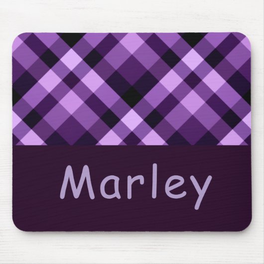 Moderne Plum Paarse Plaid Monogram Muismat (Voorkant)