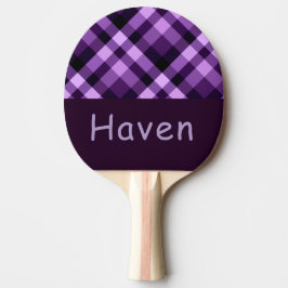 Moderne Plum Paarse Plaid Monogram Ping Pong Paddl Tafeltennisbatje