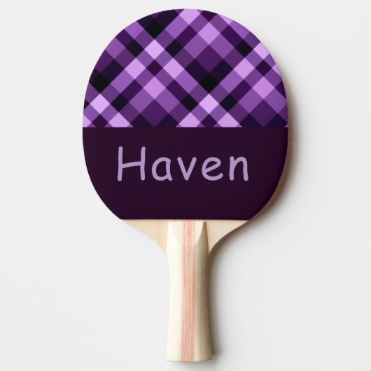 Moderne Plum Paarse Plaid Monogram Ping Pong Paddl Tafeltennisbatje (Voorkant)
