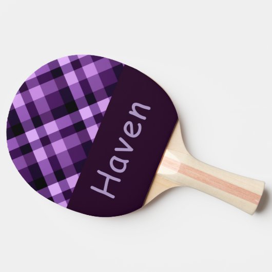 Moderne Plum Paarse Plaid Monogram Ping Pong Paddl Tafeltennisbatje (Zijkant)
