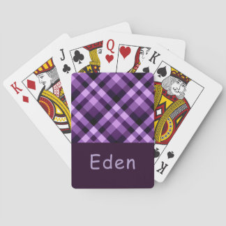 Moderne Plum Paarse Plaid Monogram speelkaarten