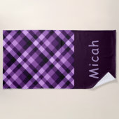 Moderne Plum Paarse Plaid Monogram Strandlaken (Voorkant)