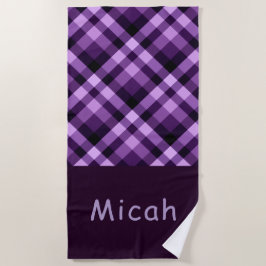 Moderne Plum Paarse Plaid Monogram Strandlaken