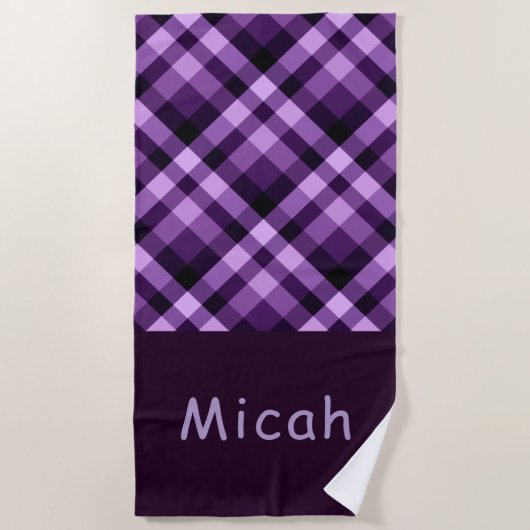 Moderne Plum Paarse Plaid Monogram Strandlaken (Voorkant)