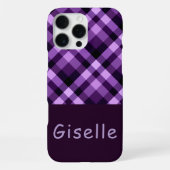 Moderne Plum Paarse Plaid Monogram Telefoonhoes iPhone Hoesje (Achterkant)