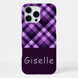 Moderne Plum Paarse Plaid Monogram Telefoonhoes iPhone 16 Pro Max Hoesje