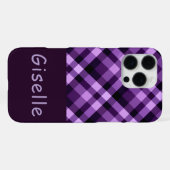 Moderne Plum Paarse Plaid Monogram Telefoonhoes iPhone Hoesje (Achterkant horizontaal)