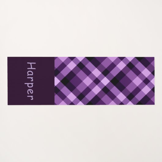 Moderne Plum Paarse Plaid Monogram Yoga Mat (Achterkant (horizontaal))