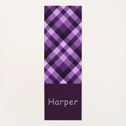 Moderne Plum Paarse Plaid Monogram Yoga Mat (Voorkant)