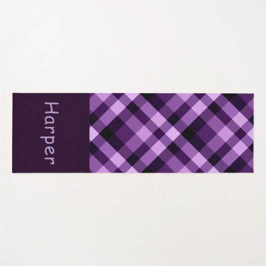 Moderne Plum Paarse Plaid Monogram Yoga Mat (Voorkant (horizontaal))
